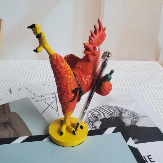 Kung Fu Rooster Statue Resin Drunk Chicken Figurine Table Art Rooster Sculpture for Home Office Desk Shelf Indoor Outdoor Decor Housewarming Gift