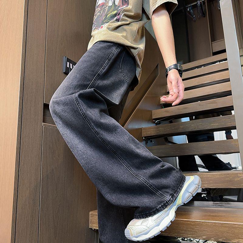 Spring, summer and autumn new high-end retro micro-horn wide-leg casual elastic jeans men's trendy MEN