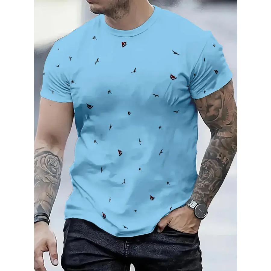 Men's 3D Digital Print Casual T-Shirt - Lightweight Breathable Round Neck Short Sleeve Tee with Black & White Abstract Design for Summer