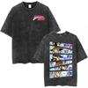 Vintage Washed Anime Jojo Bizarre Adventure T-shirt Giorno Giovanna Manga Graphic T-shirts Men's Clothing Cotton Casual T shirts