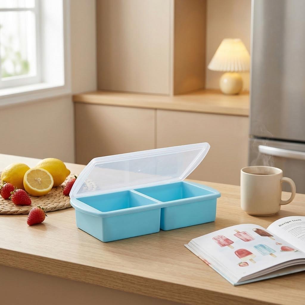 Abgedeckte Silikon-Eiswürfelform für Gefrier-Aufbewahrungsbox Eisblockform