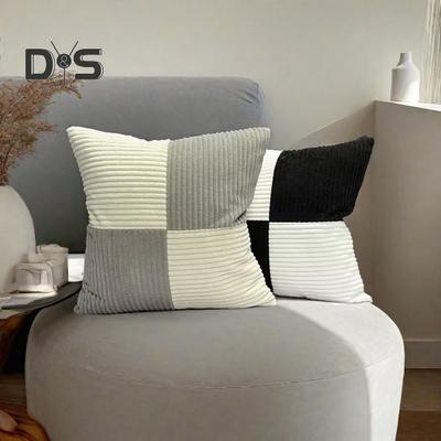 Throw Pillowcase Stripe Pattern Contrast Color Patchwork Hidden Zipper Closure 45*45cm Pillow Cover Bedroom Living Room Sofa New Year Party