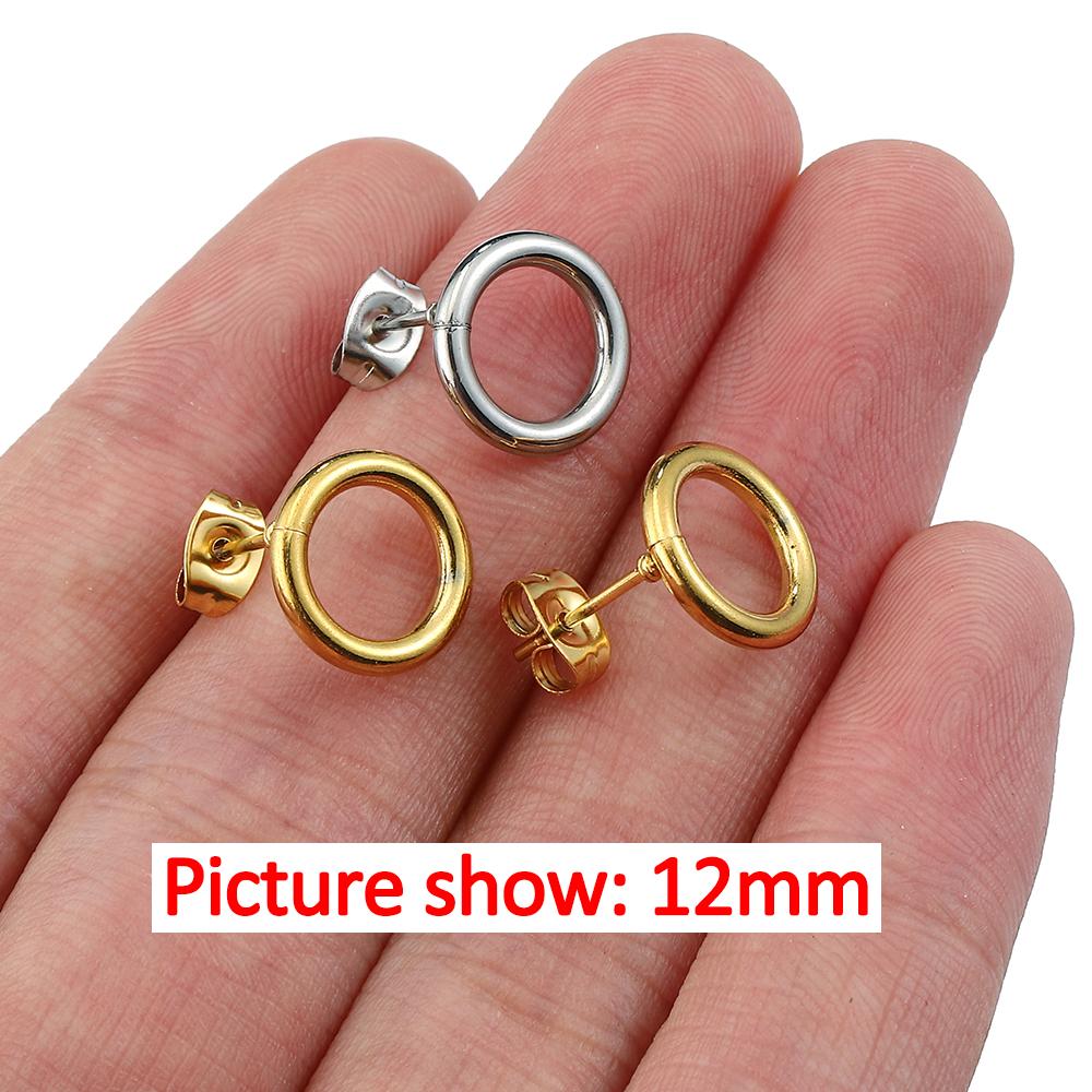 10pcs Stainless Steel Circle Ear Studs Earring Post Gold Color Round Loop Earrings Base for Hypo-Allergenic Jewelry Making DIY