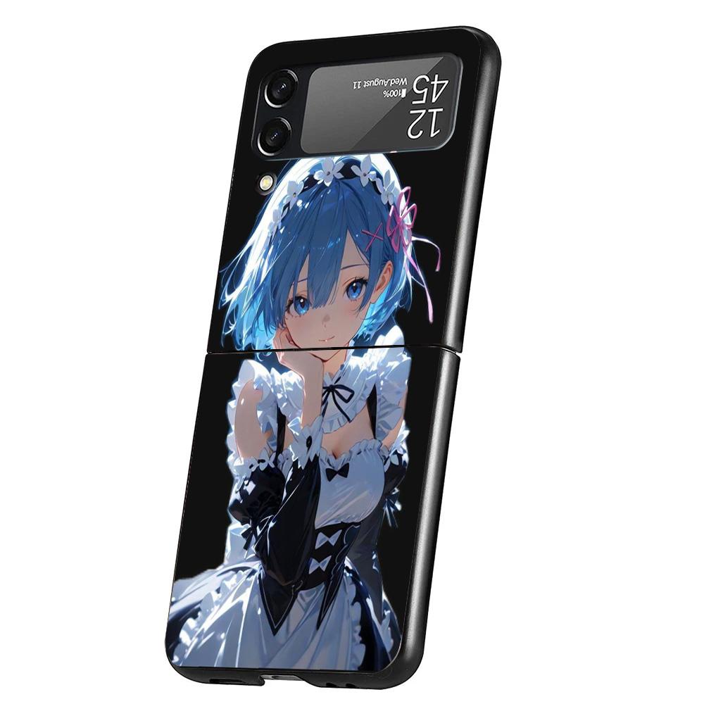 R-Rem Re Zero Anime Cover Phone Case For Samsung Galaxy Z Flip 7 6 5 4 3 5G Flip7 Flip6 Flip5 Flip4 Flip3 Black Fundas Shell
