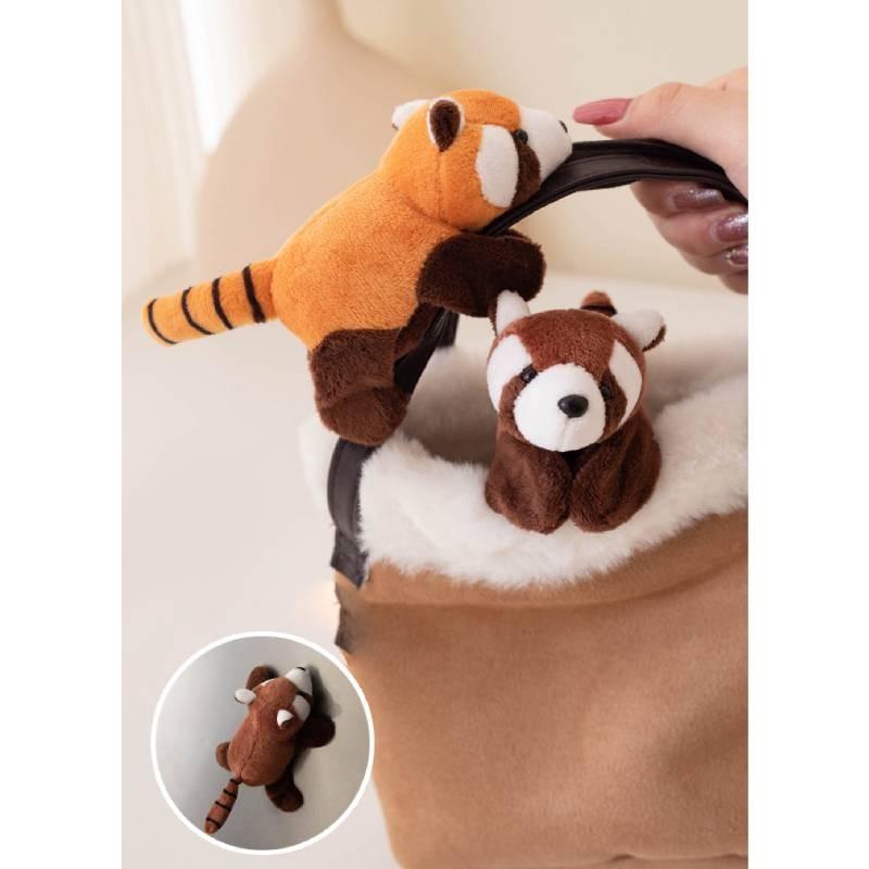 Adorable Panda Plush Wrist Rattle Toy Cute Raccoon Keychain Refrigerator Magnet
