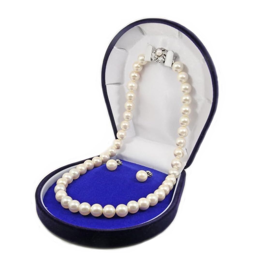 

[Your and My Jewelry Box] Made in Japan Domestic High-Grade Genuine Shell Pearl 9mm Formal Set White (Necklace and Earrings Set) in a High-Grade