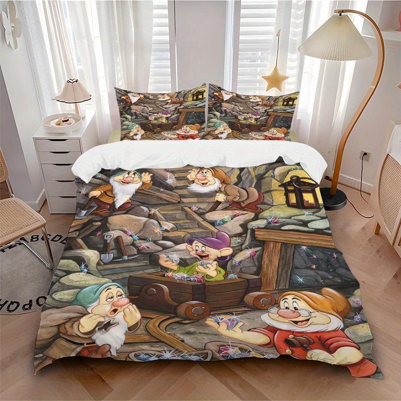 3pcs Seven Dwarfs Mining Quilt Cover Set - Soft & Comfortable Polyester Fabric, All-Season Breathable Comforter Set For 1 Quilt Cover & 2 Pillowc