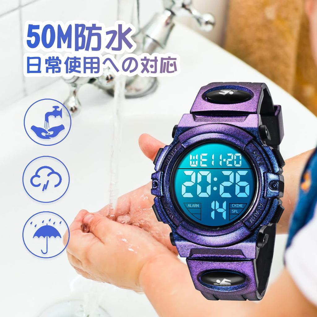 Kinder Sportuhr Digital Jungen Wasserdicht Wasserdicht bis 50° LED Schulanfang Geburtstagsgeschenk inkl. Bedienungsanleitung