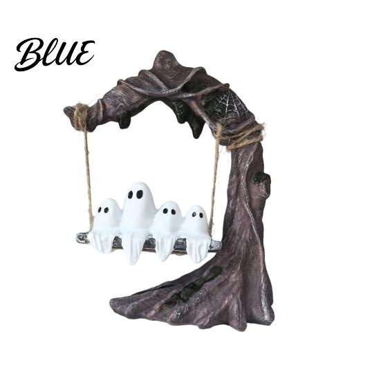 Ghost Figurine for Home Decor On Tree Swing Halloween Decor Resin Spooky with Vintage Unique Tabletop Base Festive Party Ornament Trick or