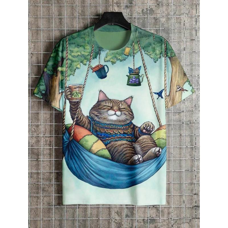Cute Otter Cat Panda Pattern T-Shirt For Men Funny Animal 3D Printed Tees Casual Short Sleeve O-Neck Tops Street Sports T Shirts