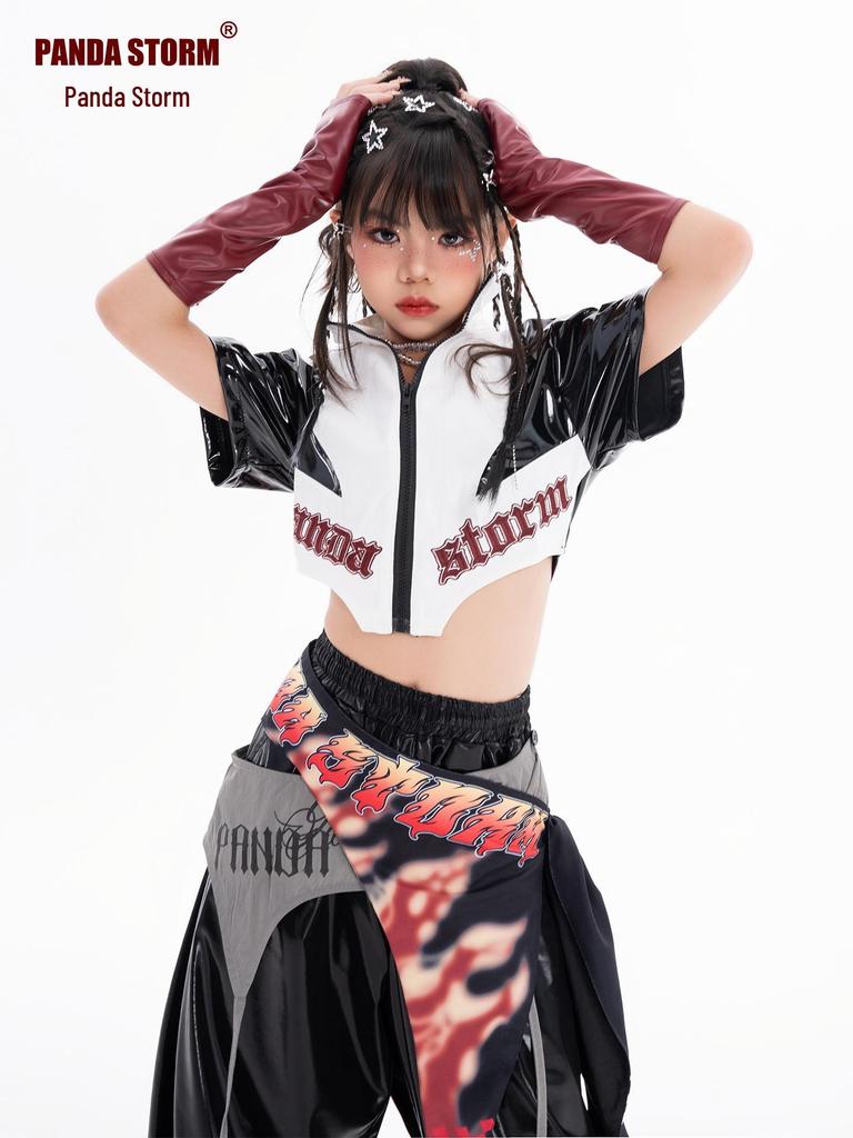 Trendy Jazz Dance Costume: Shiny Jacket and Pants Suit for Girls - Perfect for Street Dance Performances.