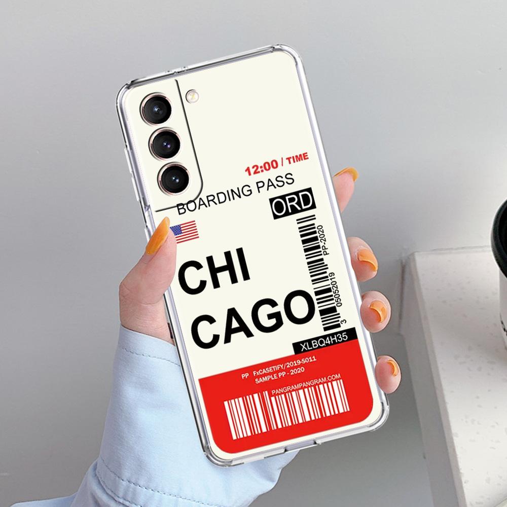 Phone Case For Samsung Galaxy S26 S25 S24 S23 S22 Ultra S20 S21 FE 5G Plus Clear Cover World City Travel Ticket New York London