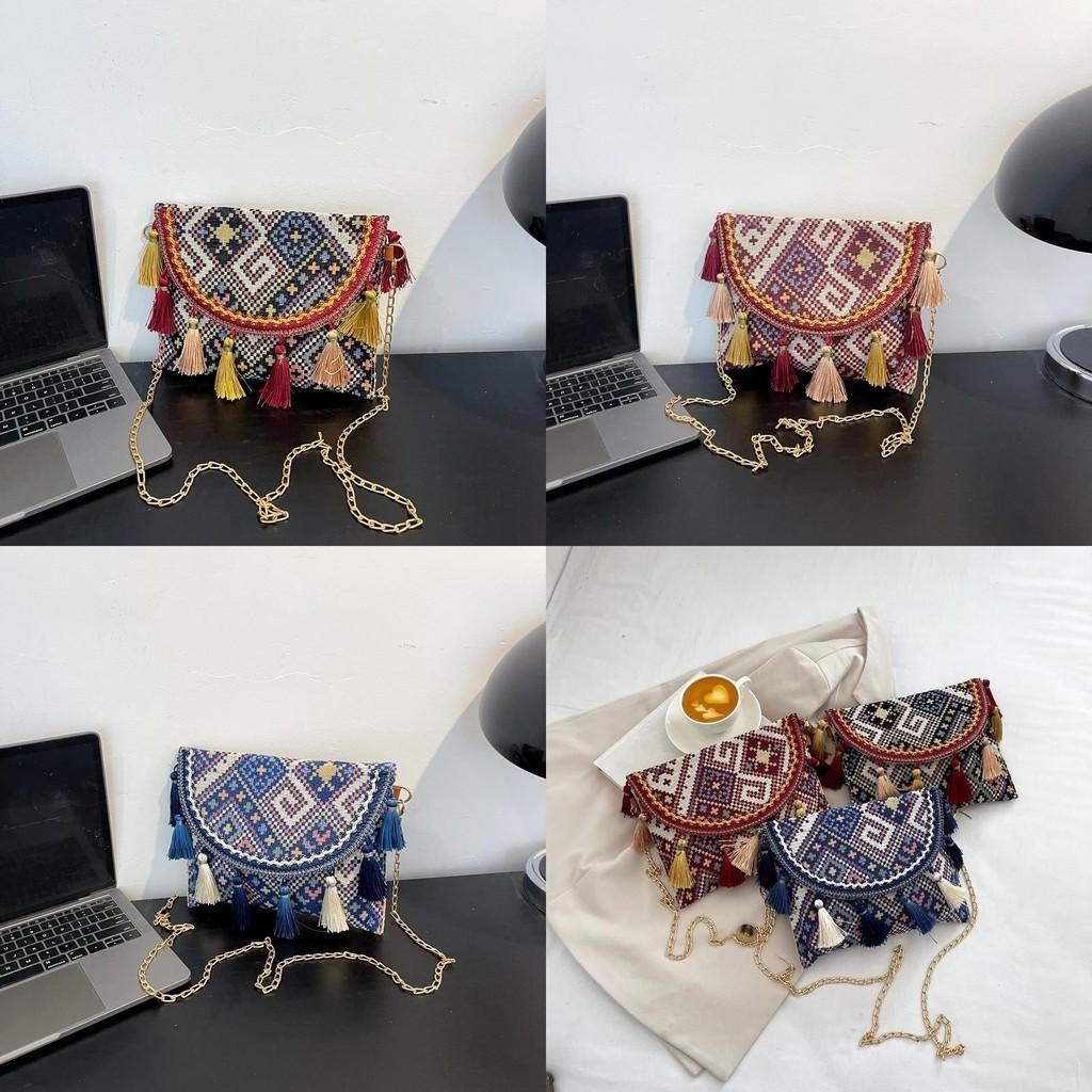 Stylish Colorblock Ethnic Fringe Envelope Bag For Women In Trendy Summer Fashion