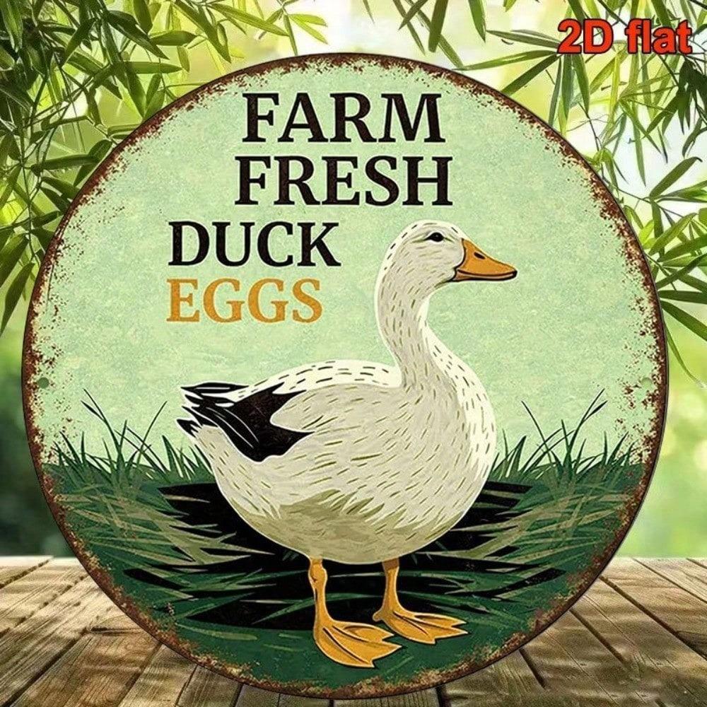 Vintage Farm Duck Eggs Metal Sign 8x8in Round Wall Decor for Kitchen Cafe