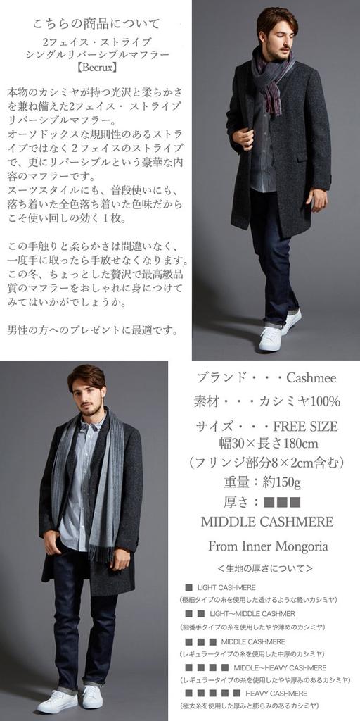 Cashmee Cashmere Stripe Single Reversible Scarf Becrux Cashmere 100% Two-Face / 3-Color (Navy (ST01))
