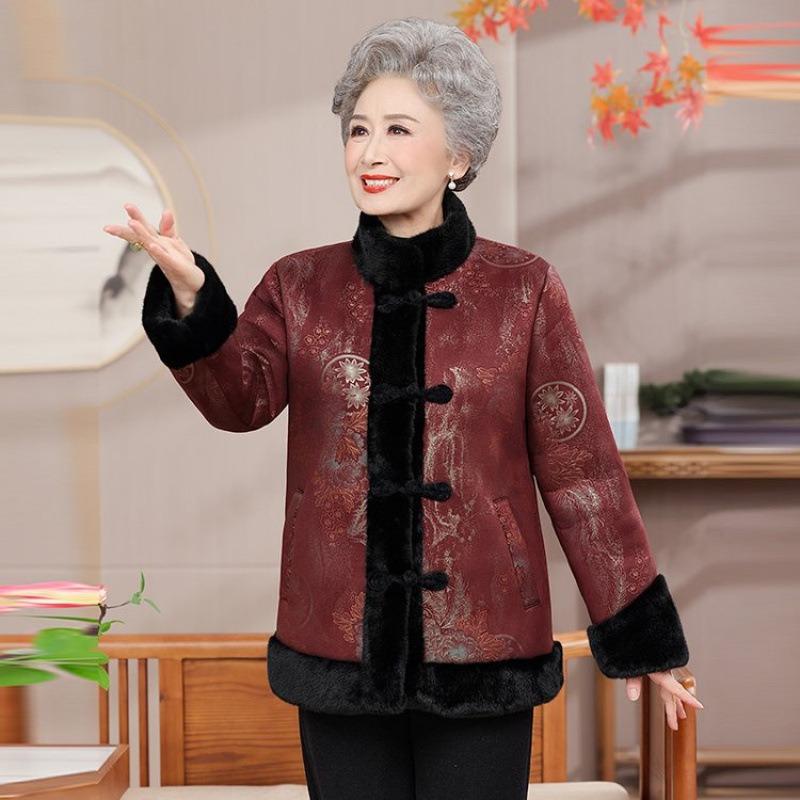 Middle-aged elderly winter clothing fur integrated fleece thickened female grandma mother fleece jacket elderly warm clothes female
