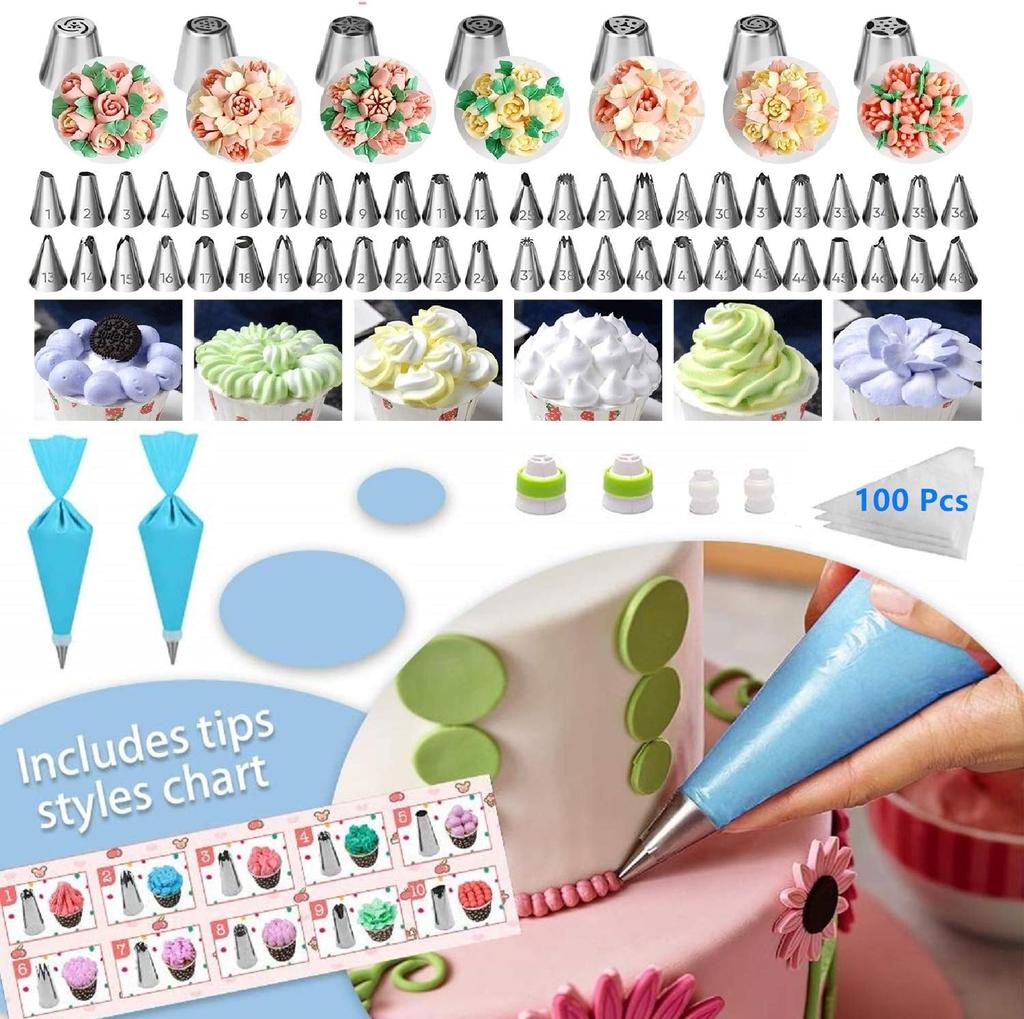 Cake Decorating Supplies Kit Tools Set Baking Accessories with Cake Turntable Pastry Piping Bag, Piping Icing Tips for Beginners