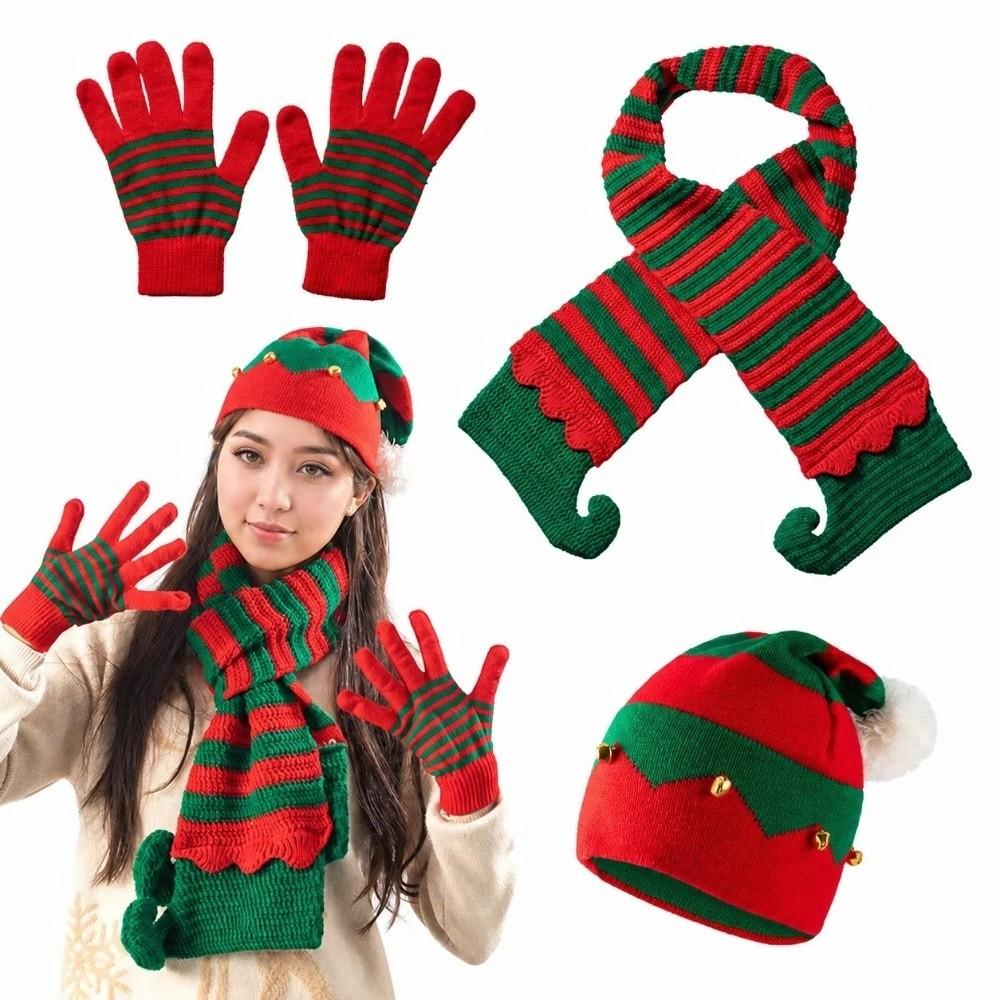 Gloves Christmas Hat Scarf Thermal Yarn Santa Claus Beanie Knitted Holiday Scarf  Merry Couples