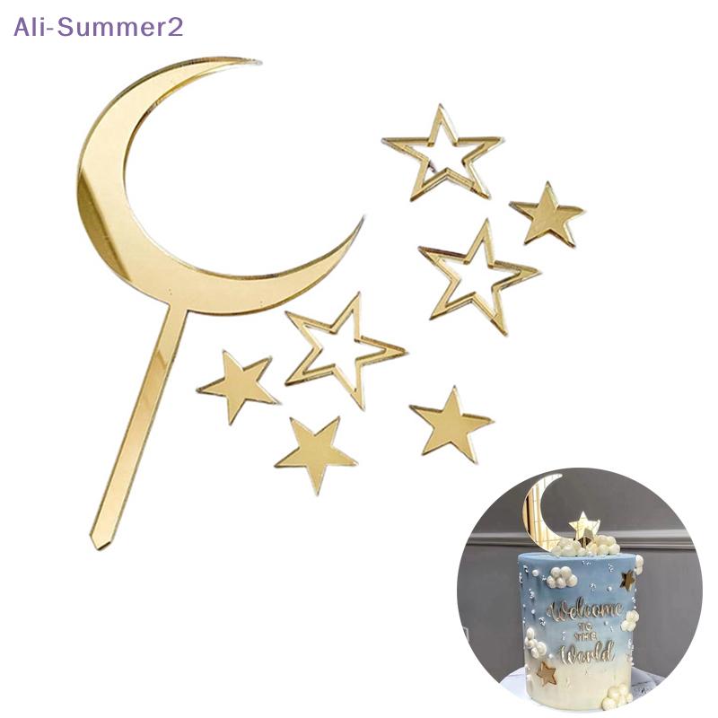 {Summer2} 1 Set Acrylic Welcome To The World Stars Moon Birthday Cake Toppers For Baby Party Cupcake Decoration Cake Stand