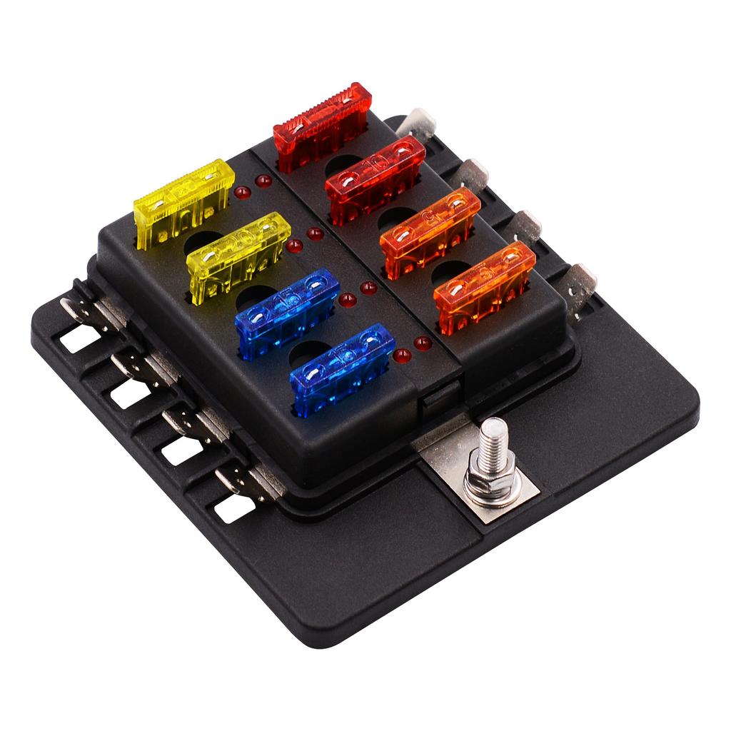 1 In 8 Out Car RV Fuse Box Base Insurance Insert PC Terminal Block Black