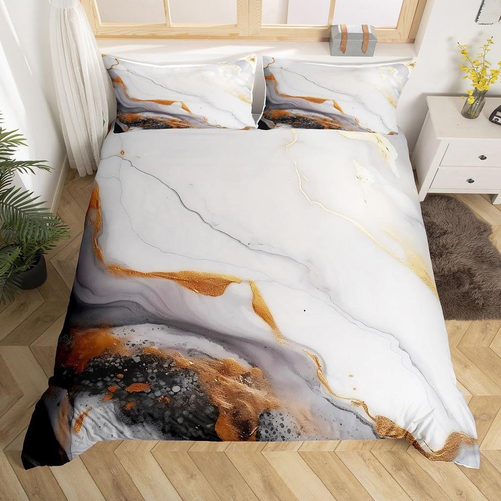 Purple Marble Gilt Series Down Quilt Set Bedding Digital Printing Three-Piece Set