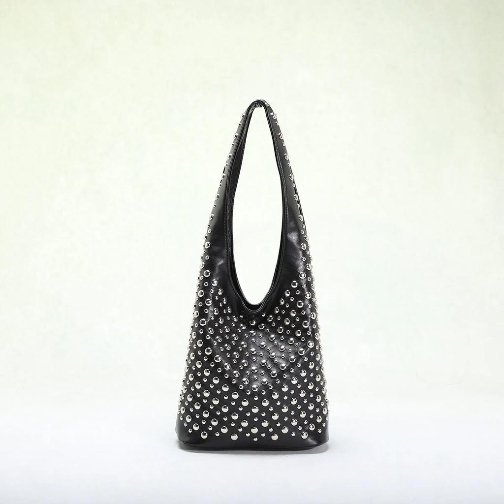 Leopard Rivet Bucket Bags for Women Handbags Luxury Designer Soft Shoulder Bag Punk Studded Shopper Purses Female Clutch Tote