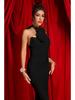 White Ribbon Floral Halter Long Red Evening Dress - European & American Style