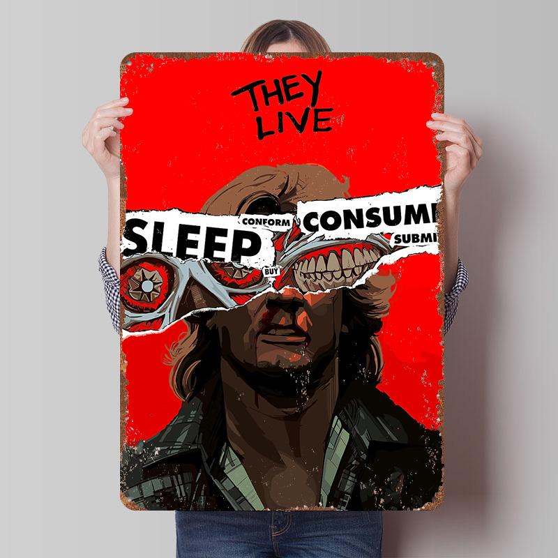 

They Live Movie Art Metal Poster Customized Wall Art Retro Vintage Tinplate Signs for Man Cave Mancave Decoration Room Wand Deko 7.9x11.8In(20x30cm)