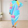 Women Plus Size Round Neck Long Sleeve Neon Print Longline Top Fitted Pants Two Piece Set