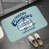 Tappetino per Porta Camper Retrò Happy Camper Tappeto Ingresso Antiscivolo Arancione Camper Vintage Tappeto Decorativo per Pavimento Tema Campeggio Divertente