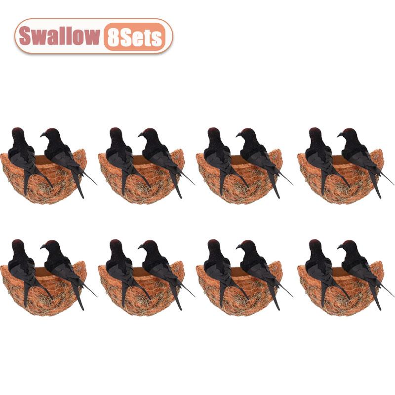 

1-8Sets Hanging Swallow Nest Decor Bionic Birdhouse with Two Flying Birds Decorative Ornament for Garden Home Outdoor Display