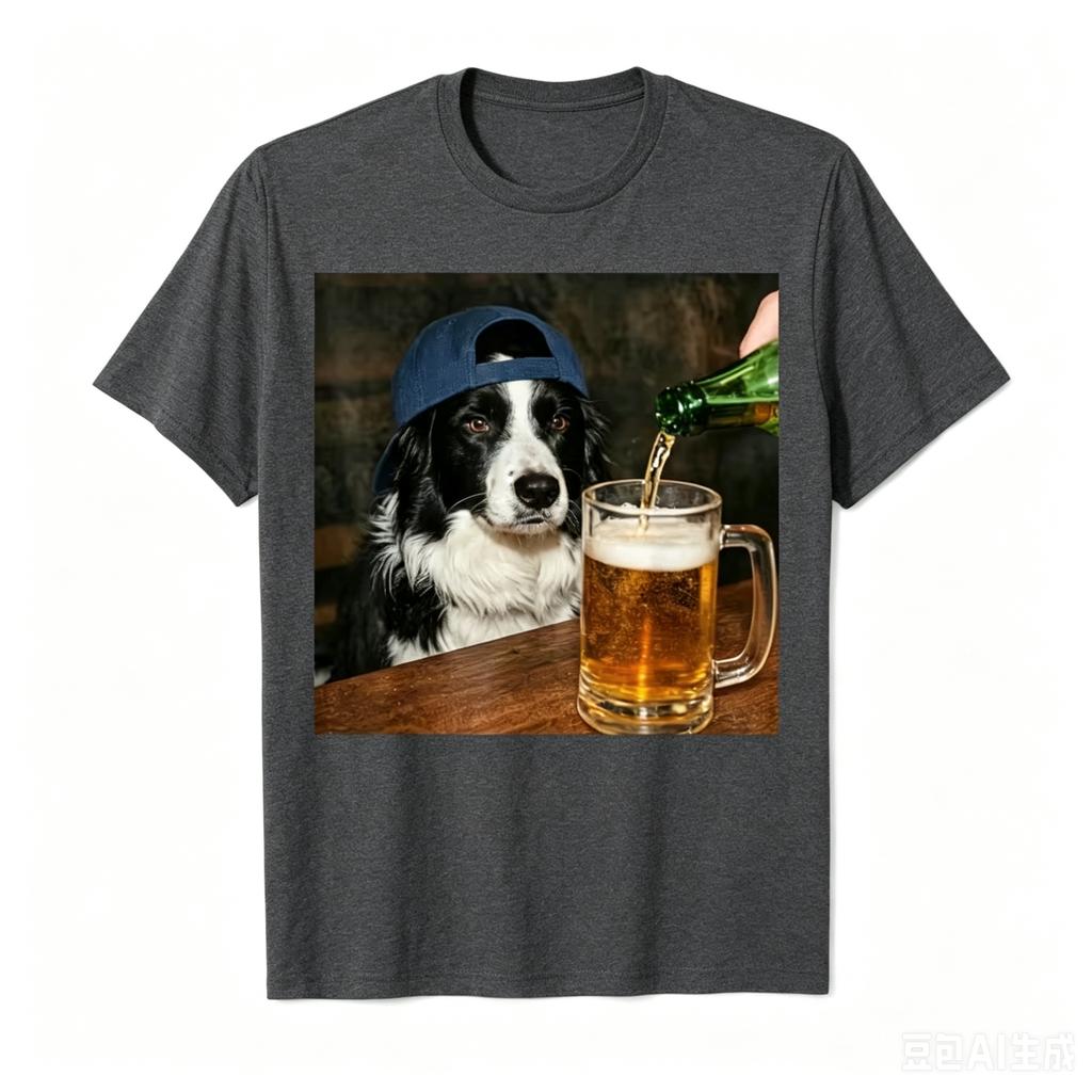 2026 Funny Border Collie Beer Graphic Print Cotton Crew Neck Short Sleeve Tshirt Unisex Unisex Unisex Casual Streetwear Tops