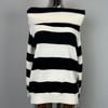 Korean Romantic Off-Shoulder Color Block Striped Knitted Top