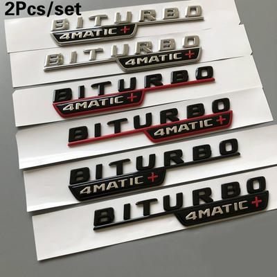 BITURBO 4MATIC+ Red Plus Car Styling Fender Emblem Badge Sticker Decal for C CLA CLS EGMS ML SLK Class W211 W203 W204 W163
