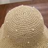 Summer Outdoor Sunshade Hat for Women, Hollowed Out Breathable Straw Woven Bucket Hat, High-end Pearl Fisherman Hat