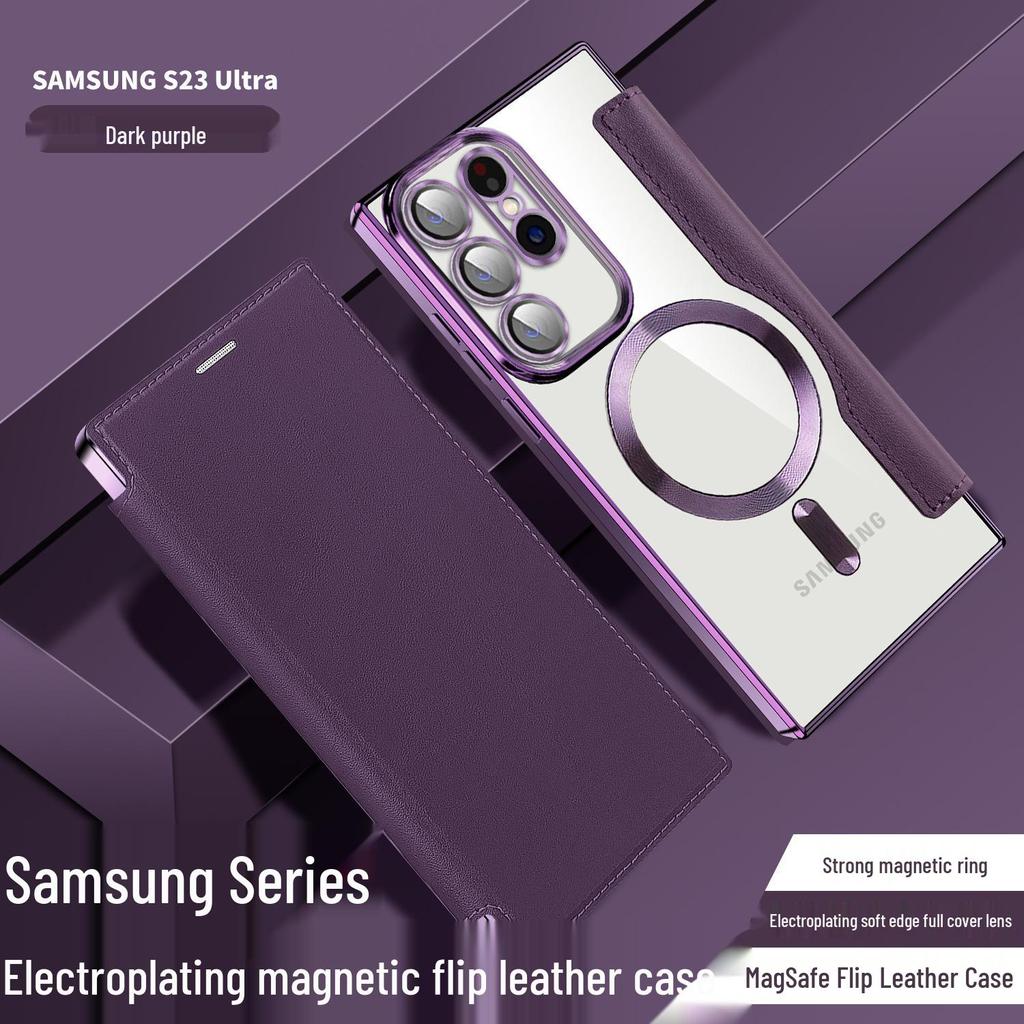 "Samsung S25Ultra Golden Shield Electroplated Leather Flip Case with Magnetic Suction, Anti-Fall for S24FE A06"