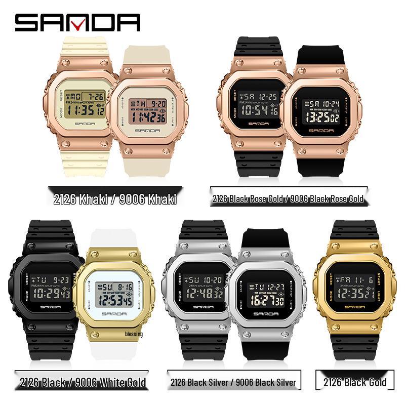 Sanda Couple's New Lift-Hand Light Digital Square Wristwatch