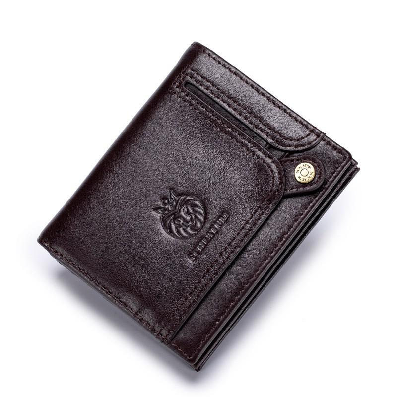 First Layer Cowhide RFID Anti-theft Brush Genuine Leather Vertical Wallet With Multiple Card Slots Men s Short 21x16x4