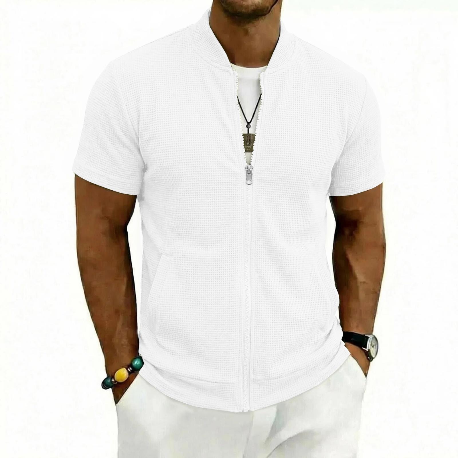 

Men s Slim, Lightweight And Breathable Sports Zipper Shirt - Men s American- Casual Short-sleeved Top XL