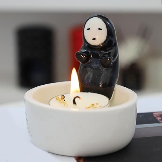 Gesichtsloser Mann Kerzenhalter Cartoon Teelichthalter Handgefertigter Keramik Teelichthalter für Zuhause Schlafzimmer Dekor Anime-Fans Geschenk
