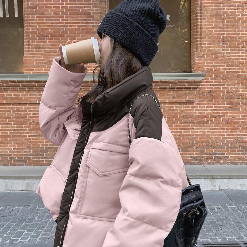 Neue, wattierte Damen-Winterjacke, kurze, lockere Lederjacke im koreanischen Stil