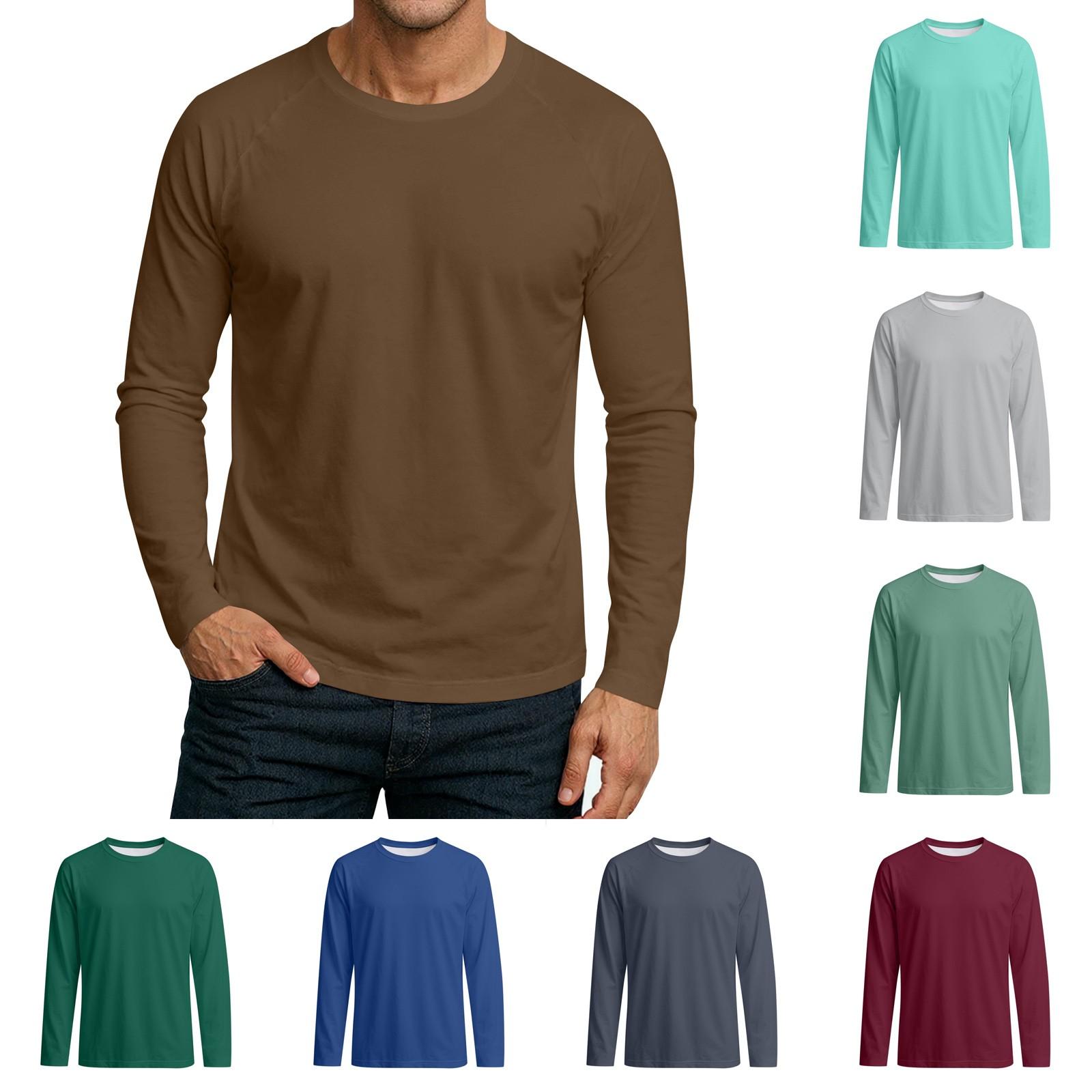 

Men s Round Neck Plunger Long Sleeve T-Shirt Top L коричневий