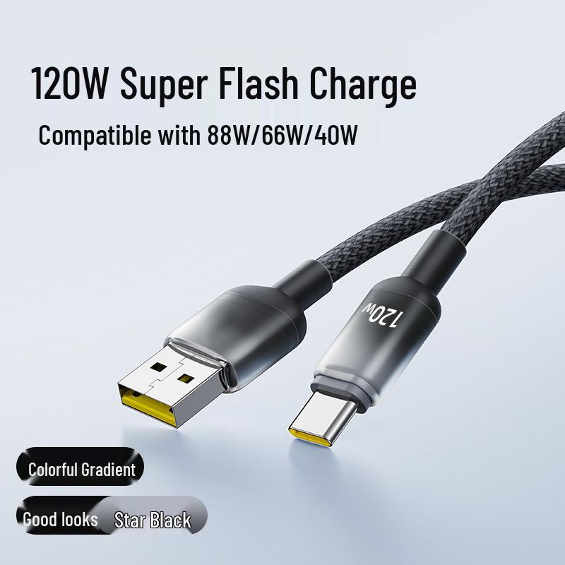120W Super Fast 6A Charging Cable for Apple 15/16 & Huawei Type-C Devices
