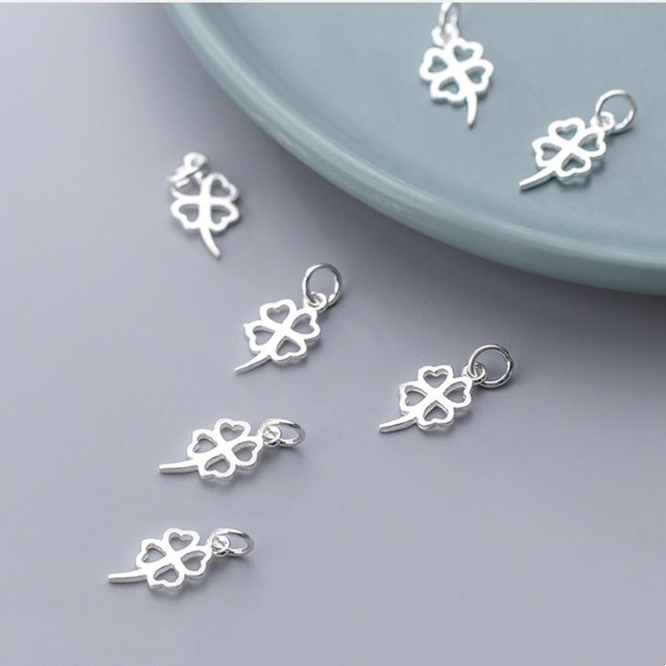 Hot Sale 925 Sterling Silver Hollow Four Leaf Clover Charm for Necklace Making Pendant