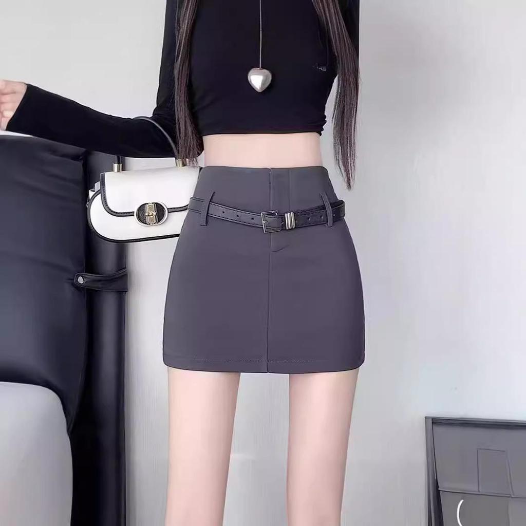 Women's High-Waist Belted Black A-Line Skirt - Sexy Summer Style