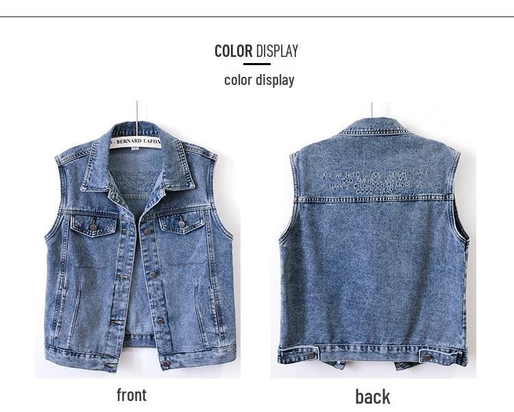 Trendy European-Style Embroidered Denim Vest for Women - Versatile Sleeveless Jacket, Short Style for Spring and Autumn 2025