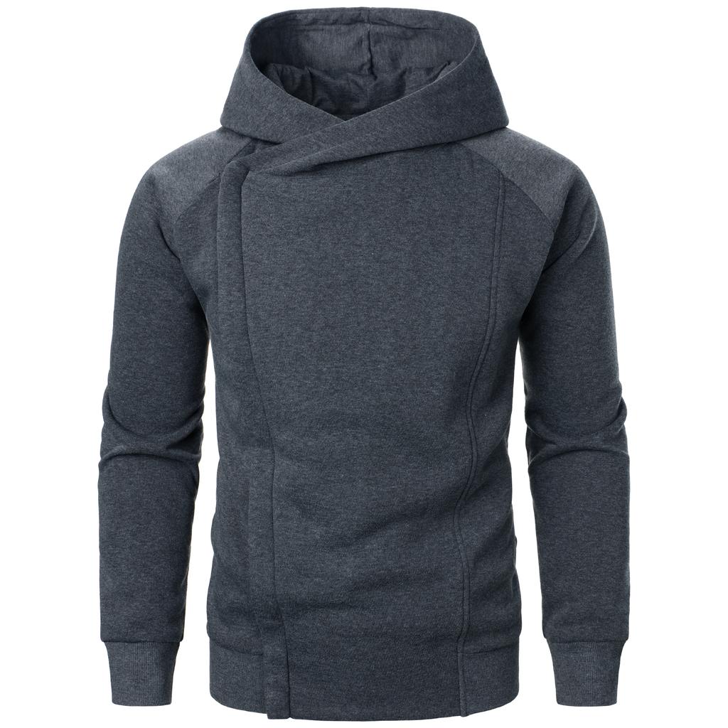 Autumn Winter Men's Solid Color Hooded Long Sleeve Side Zipper Design Hoodie