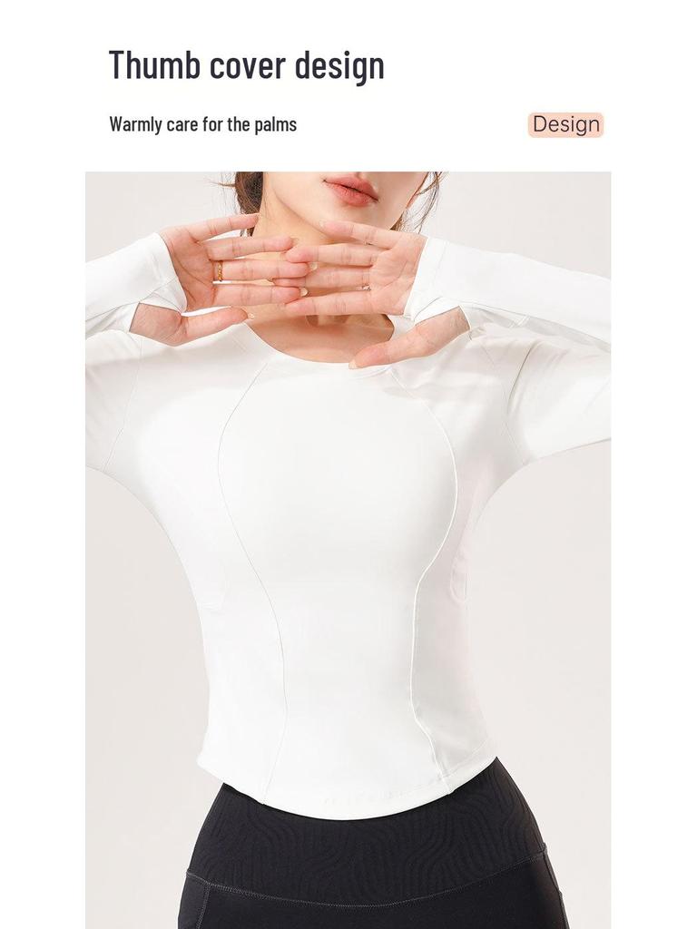 Herbst/Winter Schlank geschnittenes Rundhals Yoga T-Shirt: Hochwertiges lässiges Langarmshirt mit hoher Elastizität für Laufen & Bodycon Fitness
