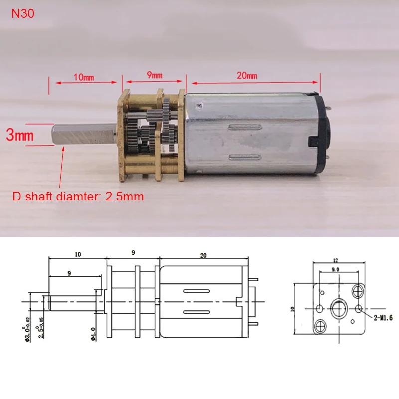 DC 3V/6V/12V N20 N30 Mini Metal Gear Motor Straight Output Shaft 15-1000RPM Slow Speed High Torque WormAll Metal gearbox Motor