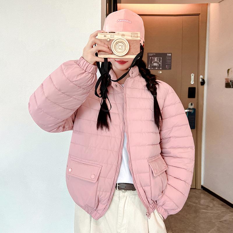 

Осенне-зимняя женская легкая хлопковая одежда на пуху, короткая, приталенного силуэта, однотонная, с простым темпераментом, для поездок на работу, теплая куртка XXL розовый